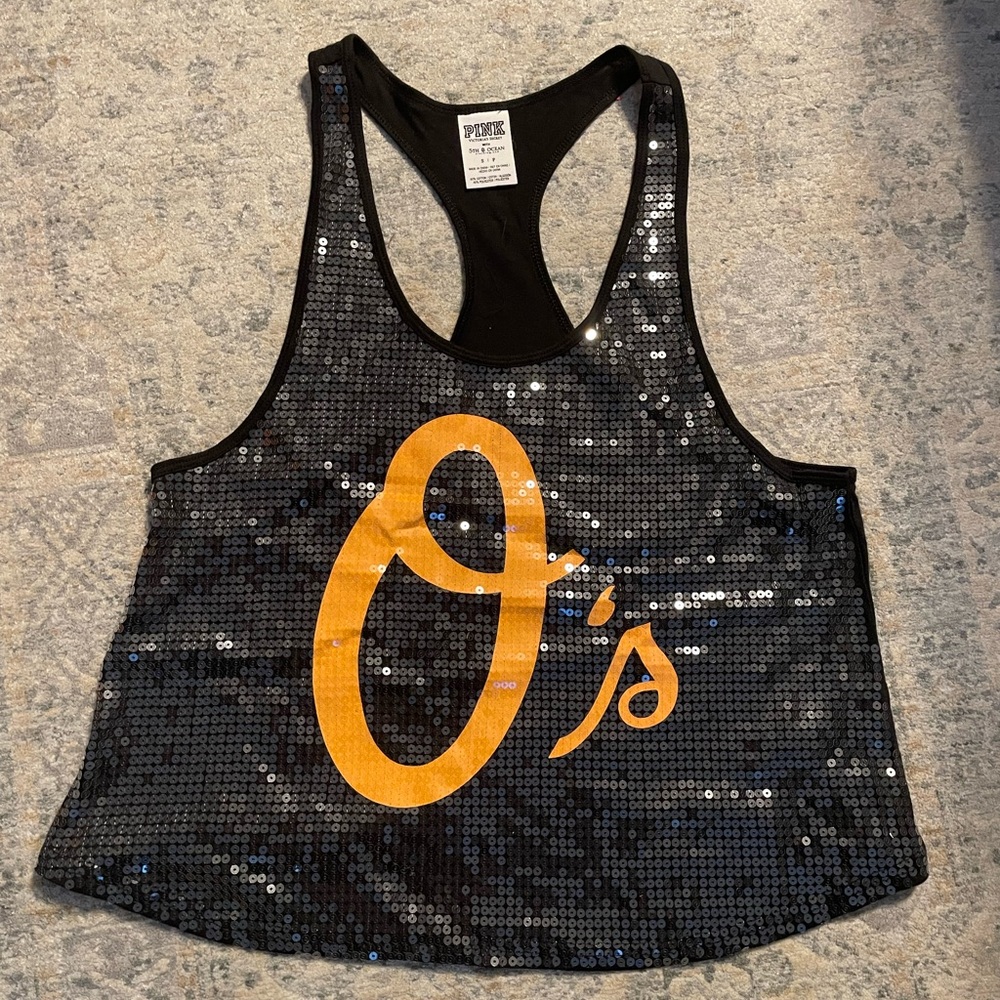 EUC Vintage PINK Baltimore Orioles Sequin Tank Top